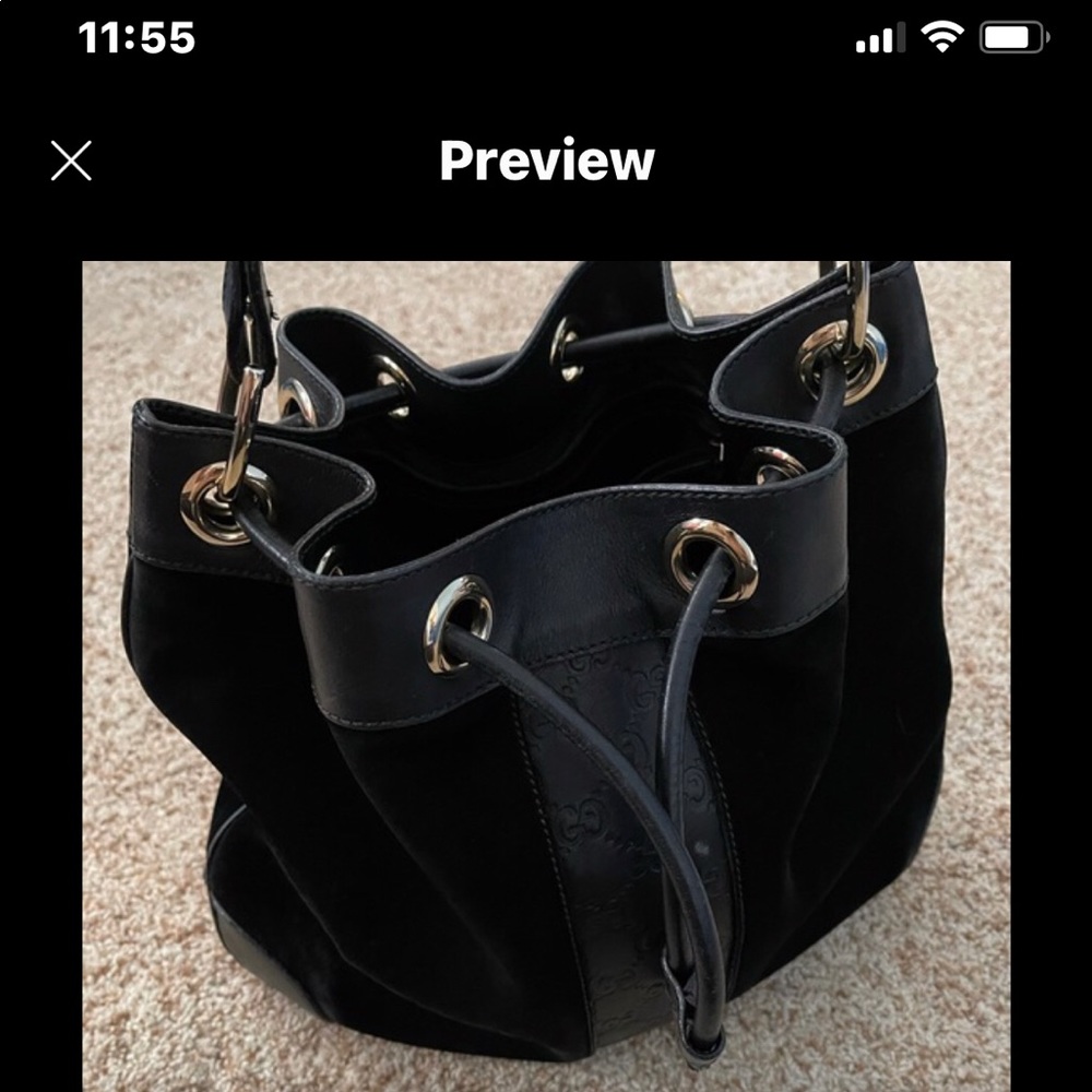 Black suede leather Gucci bag bucket